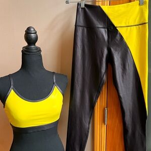 ZYIA Neon Yellow Metallic Light N Tight Hi Rise Legging and Bra Set